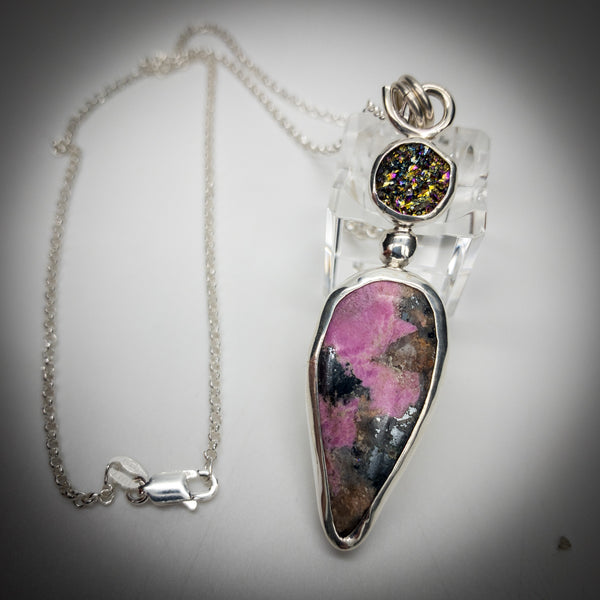 Druzy and Rhodonite Necklace