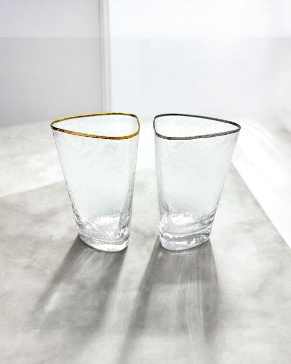 Triangular Highball Gold & Silver Rim Glass