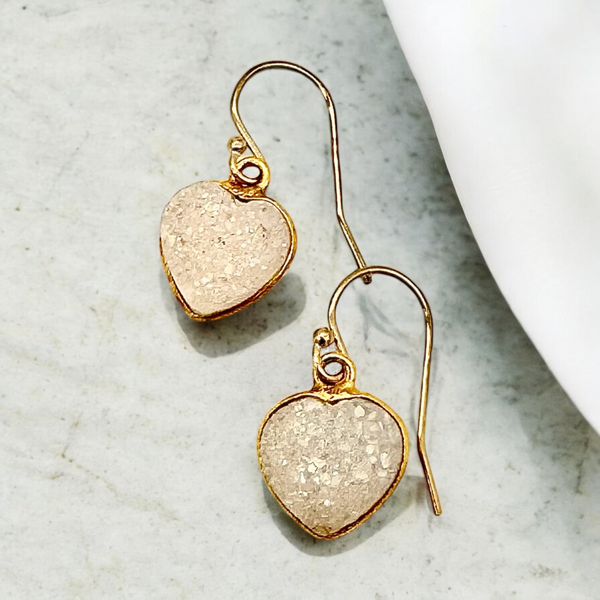 White Druzy Heart Earrings