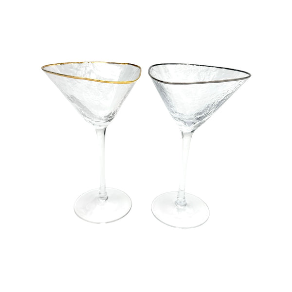 Triangular Gold & Silver Rim Martini Glass