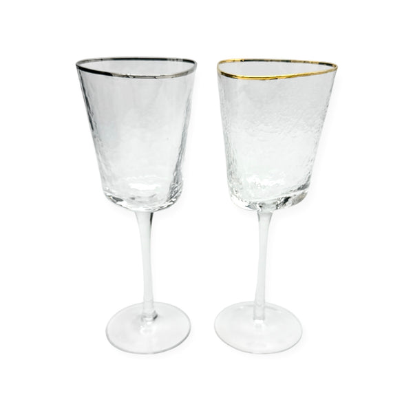 Triangular Gold & Silver Rim Wine Glass