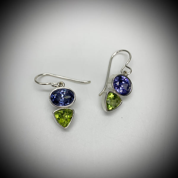 Tanzanite CZ and Peridot Deco Style Earrings