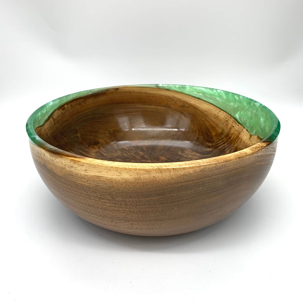 Walnut Crotch Wood and Green Resin Bowl