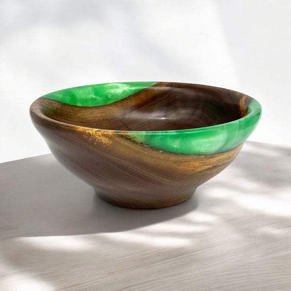 Walnut Wood and Green Resin Bowl