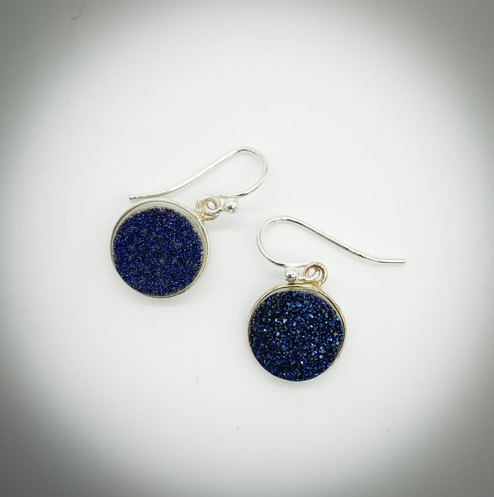 Round Navy Druzy Earrings - Jewelry Edgecomb Potters